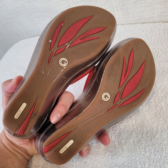 Cole Haan Platform Wedge Sandals Womens 6.5 Red Slip On Air Cushioned EUC - Picture 4 of 10